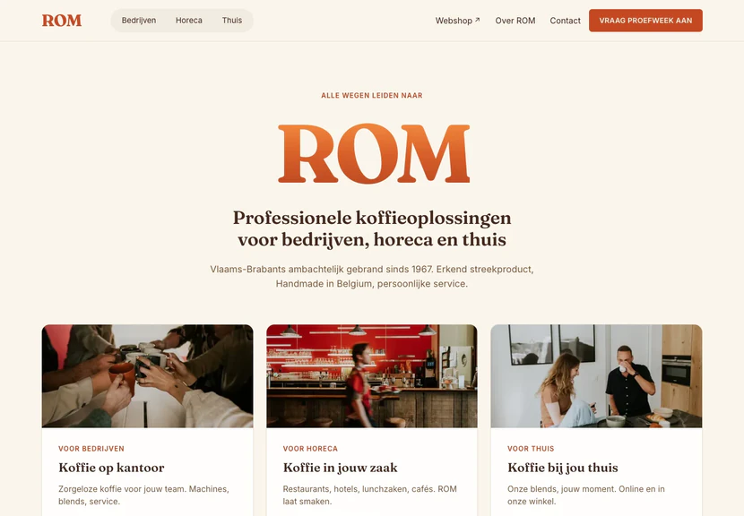De homepage die Webstrive voor ROM Koffie bouwde