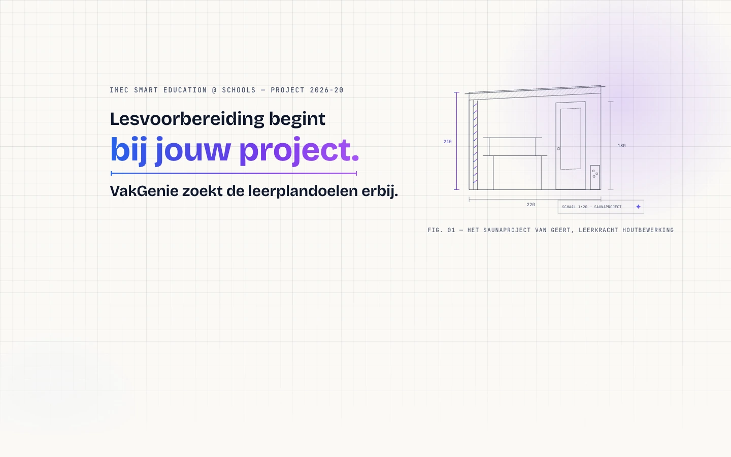 De VakGenie-website met de technische schets van het saunaproject van een leerkracht houtbewerking
