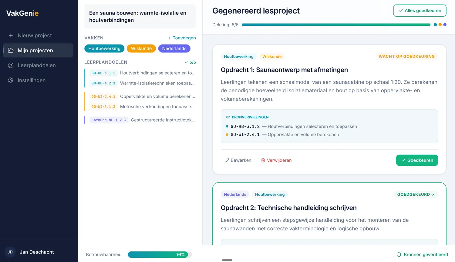 VakGenie platform interface
